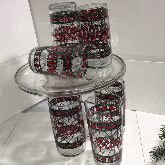 Vintage Christmas Houze stained glass 10 oz drinkIng glass set 4 - Picture 7 of 9